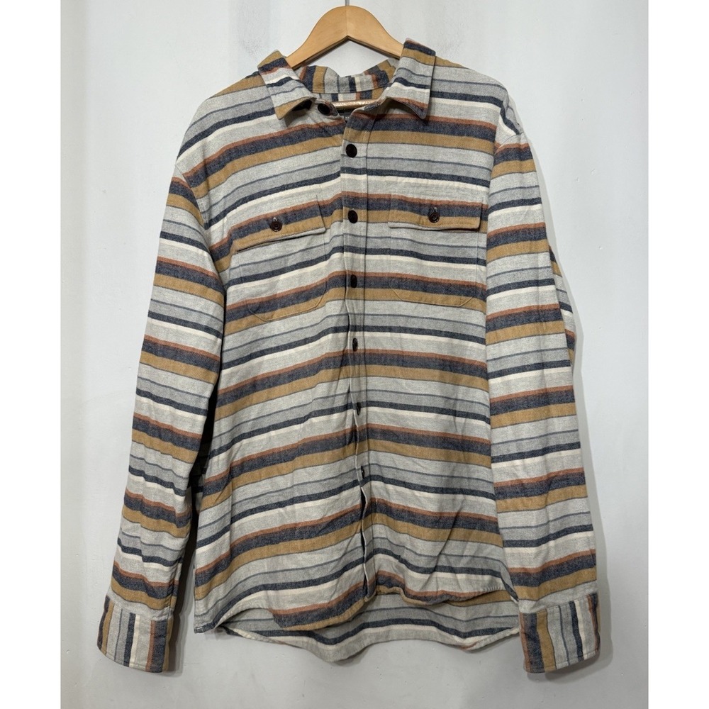 L.L. Bean Signature Chamois‎ Cloth Flannel Shirt Horizontal Striped Mens 2XL R